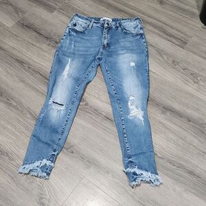 KanCan Destroyed Raw Hem Ankle High Waisted Jeans